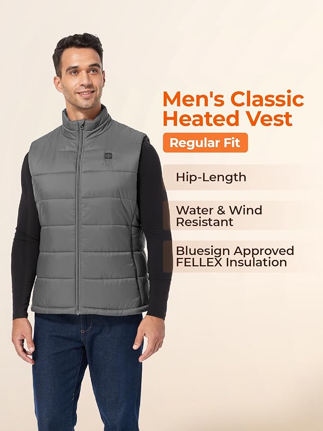ORORO Men's Lightweight Heated Vest with USB-C Rechargeable Battery, Puffer Classic Heating Vest