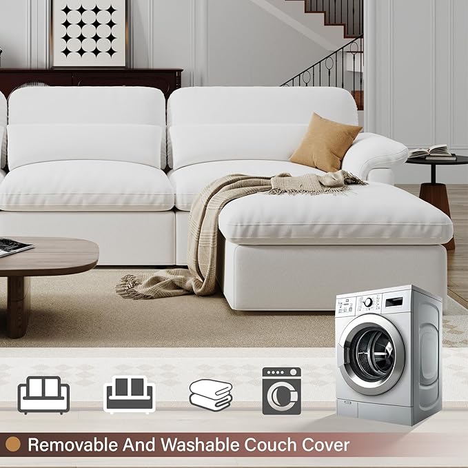 Cloud Sectional Couch, Down Filled Couch, Modular Couches Sofa for Living Room, Minimalist Deep Seat Modern Couches,Sofa Cover Removable,Chenille Fabric (115" 3 Seat)