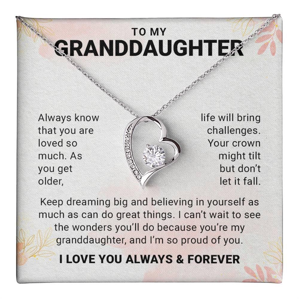To My Granddaughter Necklace Gifts From Grandma Grandmother or Grandpa Grandfather Birthday Graduation Christmas Jewelry From Grandparents With Message Card and Gift Box (Standard Box, Love Forever)