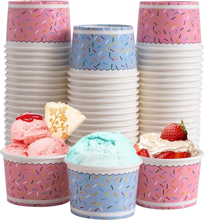 Lamosi Ice Cream Bowls Disposable - 100 Count - 11 oz Paper Ice Cream Sundae Cups, Party Supplies Food Containers for Dess...