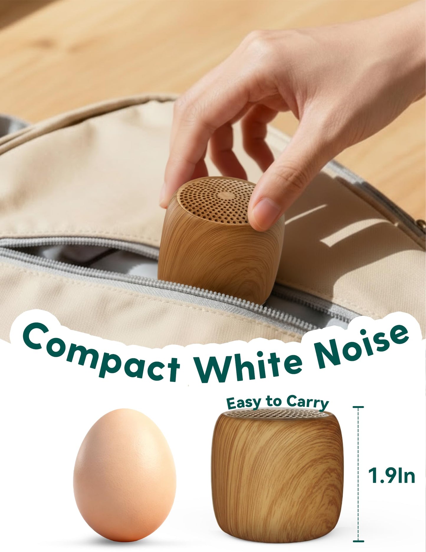 Babelio White Noise Sound Machine (Pocket Mini Pro) | 1000mAh Large Battery, 25 Non-looping Sounds for Adults, Kids & Babies, Timer, Memory Function, Pocket-Sized & Travel Essentials, Wood Grain