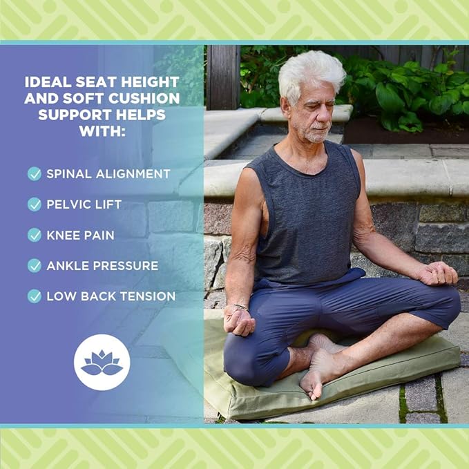 Meditation Cushion Mat Set HEMP- Large Oval Zafu Floor Pillow Organic Buckwheat Pillow + Cotton Filled HEMP Zabuton Prayer Pad - Meditation Pillow Yoga Knee Pad, Made in USA - 18" Oval, BLUEBERRY Hemp