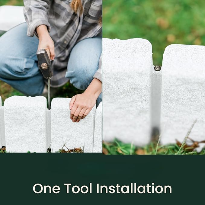 Beuta Landscape Edging | Garden Edging Border | Faux Stone Block XL for Lawn Edging, Flower Beds & Yard Edging – 4 Pack | Each Section Has 6 Blocks 48" L x 4" W x 9.5" H | 12 Spikes | Limewash