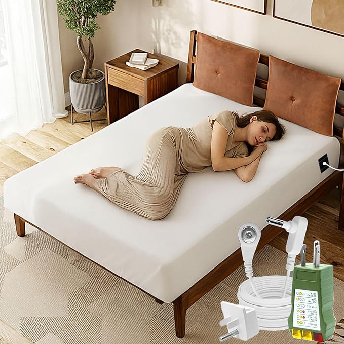 Grounding Sheets Queen Size 60x80x13.5 Inches, Organic Cotton with Silver, White Grounded Sheets Queen Size for Overall Improved Wellbeing, with 15 ft Grounding Cord