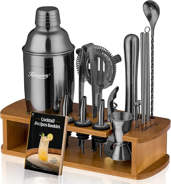 KITESSENSU Cocktail Shaker Set Bartender Kit with Stand | Bar Set Drink Mixer Set with All Essential Bar Accessory Tools: ...