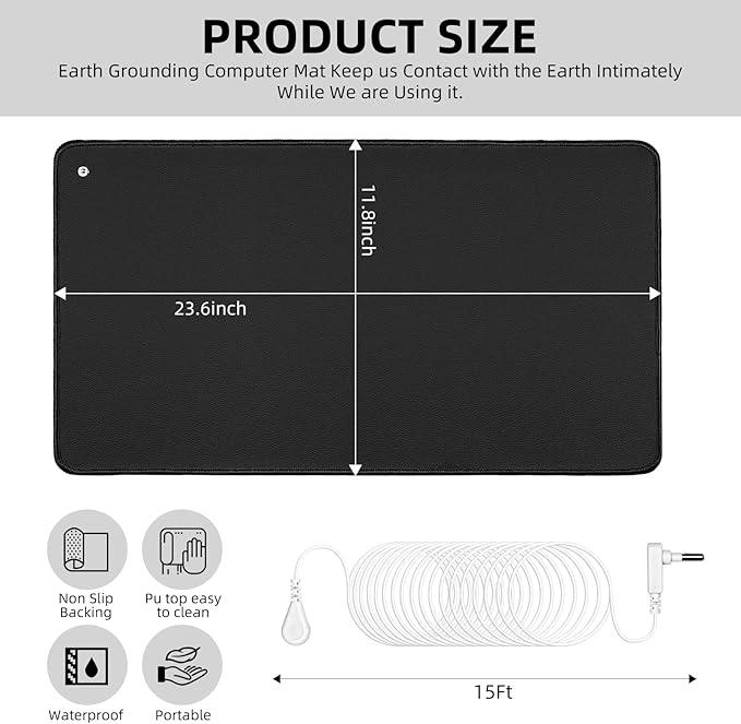 WONMAOUL Grounding Mat Kit for Healthy Grounding Energy, Grounding Pad for Sleep with Grounding Wristband & 15ft Grounding Cord, for Improve Sleep