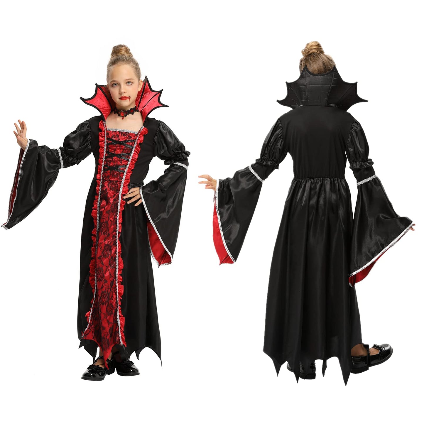 FunsLane Halloween Royal Vampire Costume Set for Girls Role Play Party, Vampiress Queen Dress Up Toys