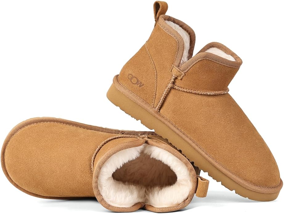OOW Winter Ankle Genuine Suede Boots for Women Snow Slip On Comfort Short Booties Fall Warm Casual Fuzzy Shoes for Indoor...