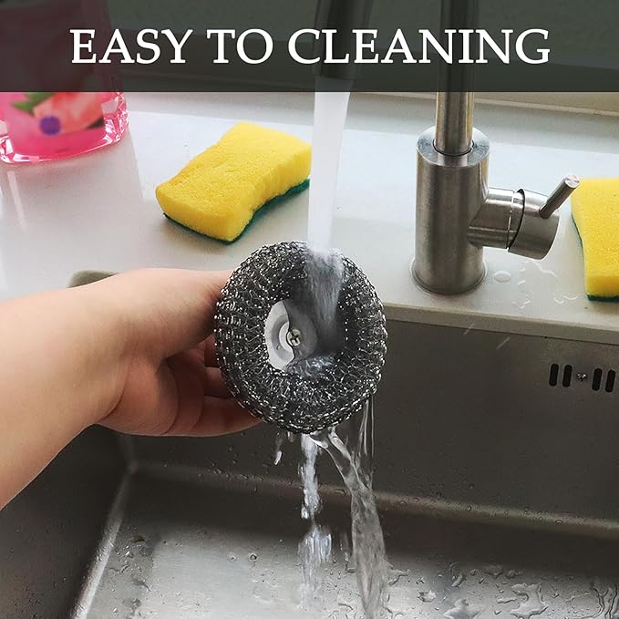 Stainless Steel Wool Scrubber Set, 2 Handles with 4 Replacement Pads, for Pots Pans Grills