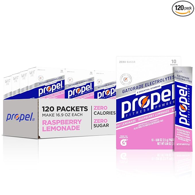 Propel Electrolyte Enhanced Water Drink Mix Powder Packets, Raspberry Lemonade, Zero Calorie & Zero Sugar Hydration with E...