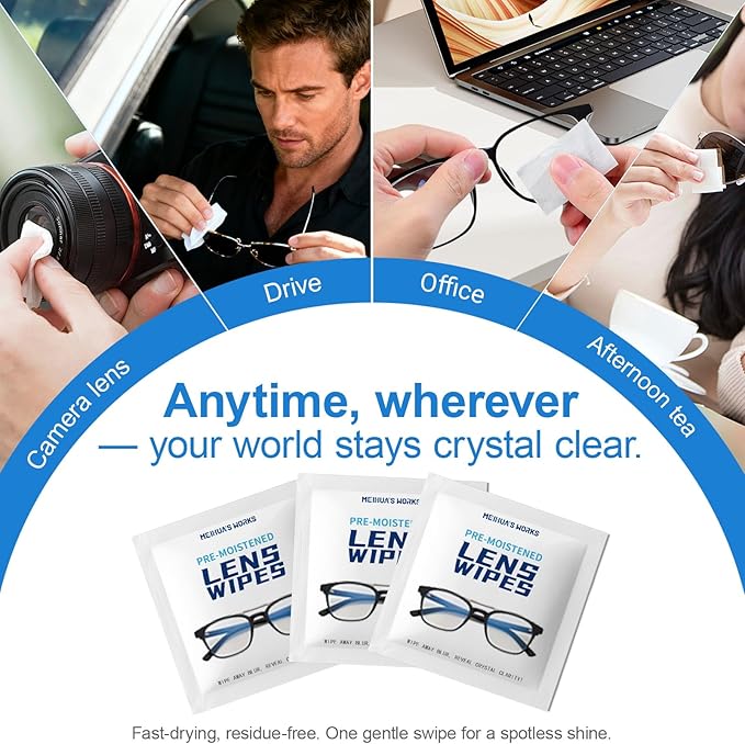 Third-Generation Lens Wipes, 120 Count, Individually Wrapped Pre-Moistened Cleaning Wipes for Eye Glasses, Camera Lens Cleaner, Streak-Free Scratch-Free Screen Cleaning for Phone, Sunglasses, Laptop