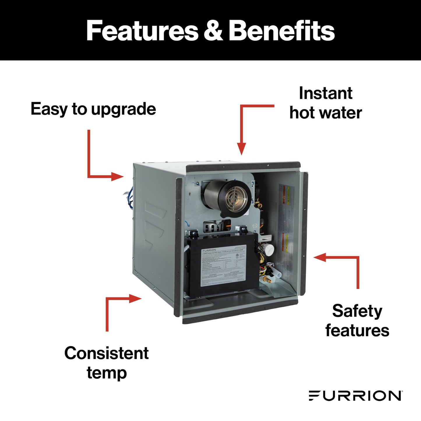 Furrion Tankless Gas Water Heater, White, 2.4 GPM, 60,000 BTU, Antifreeze Protection, Propane w/Electric Ignition, Wall Thermostat, Retrofit RV Water Heater Upgrade, Safety Shutoff – FWH09AFA-AM