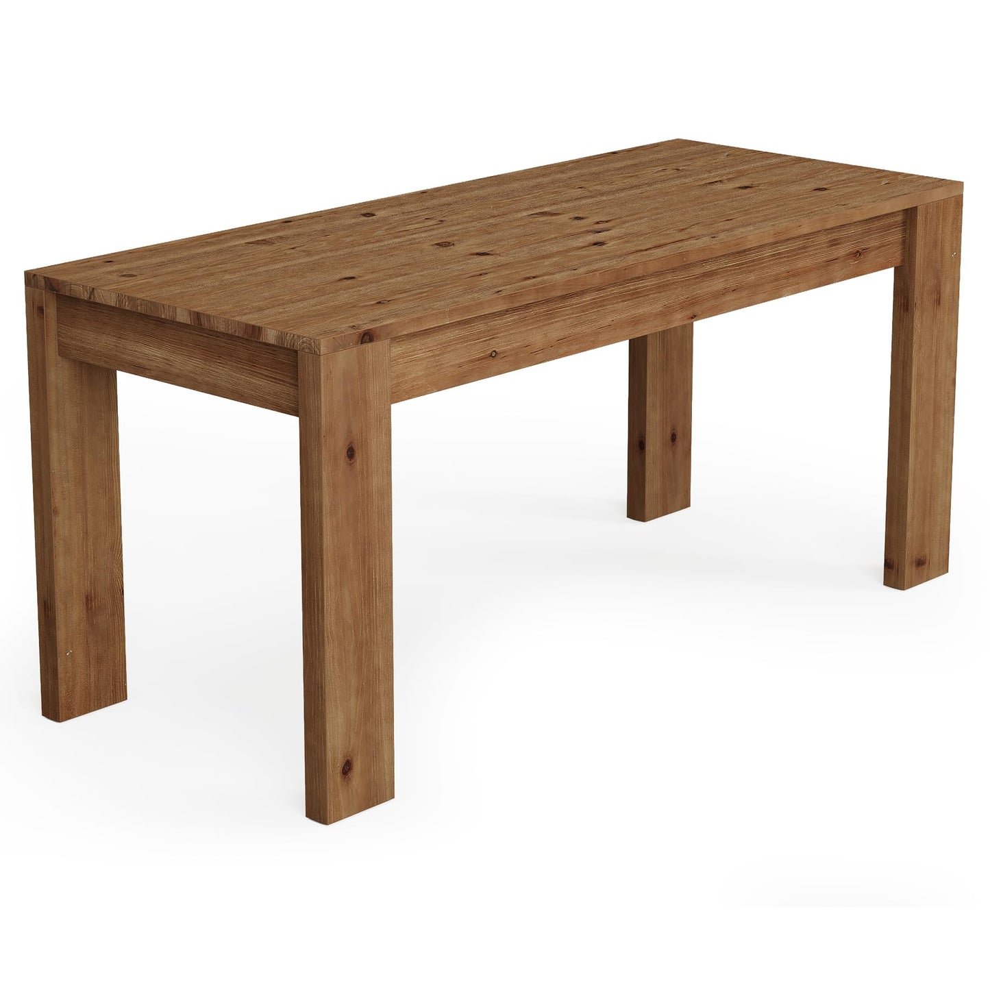 LITTLE TREE 55.12" Solid Wood Rectangular Dining Table, 30.71" Height Farmhouse Kitchen Table with Thick Legs for 4-6 People, Warm Rustic Brown(Table Only)