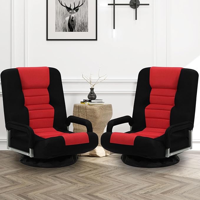 ACIPENSER Swivel Gaming Chair Multipurpose 2PACK Floor Gaming Chair for Playing Video Games, TV, Reading w/Armrest Lumbar Support & 6 Adjustable Postion Backrest for Adults & Kids,Red