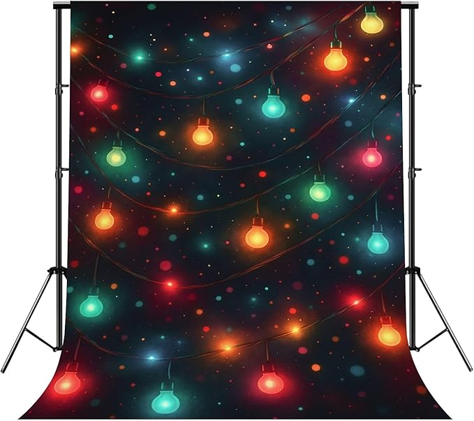 Photography Backdrops Colorful String Lights Against Dark Bokeh Effects Photo Backdrop Photography Background for Portrait...