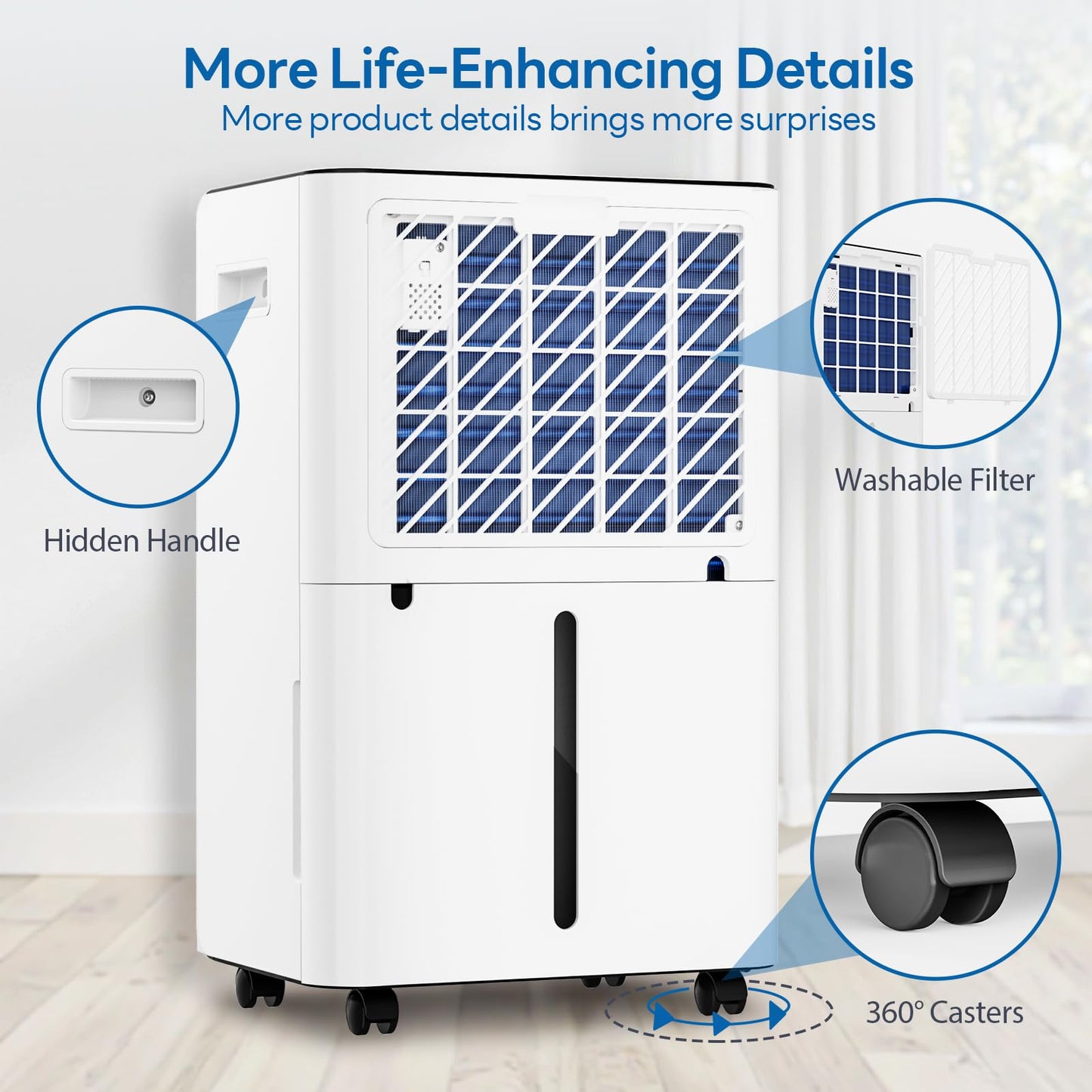 FreAire 54Pint Dehumidifier for 4500Sq.Ft, Compressor Dehumidifiers for Home, Front Humidity Value Display&Quiet Dehumidifier for Basement, Bedroom, Bathroom, with Drain Hose, 1.13 Gallon Water Tank