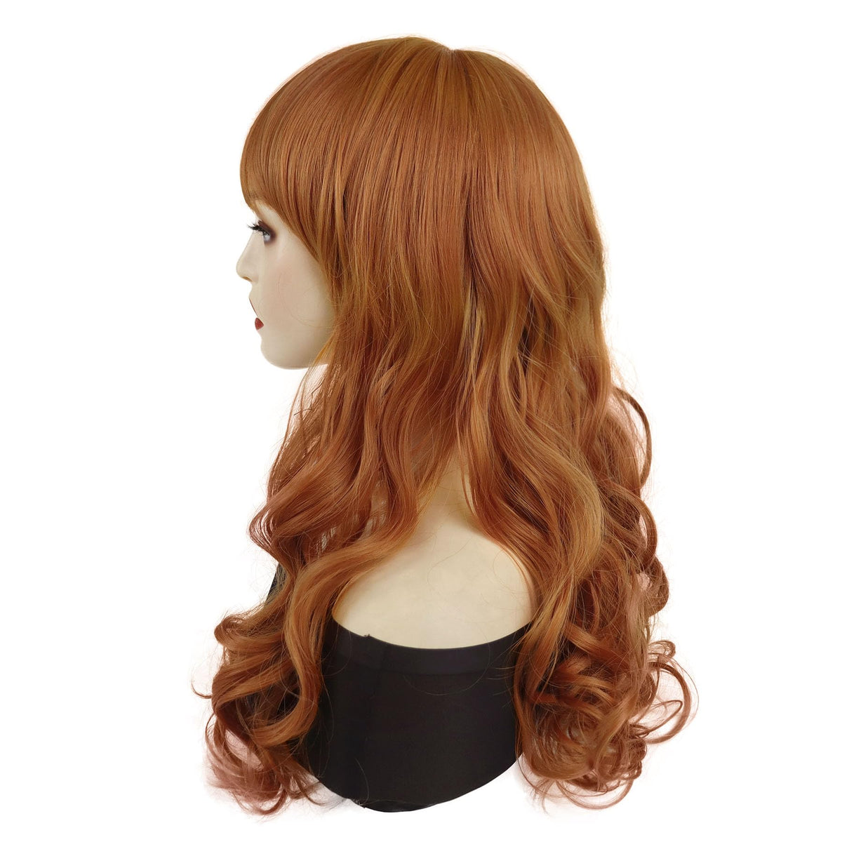 GNIMEGIL 18 inch Charming Long Wavy Ginger Synthetic Curly Wigs in Orange Wig with Bangs Halloween Costume Cosplay Wigs for Wome