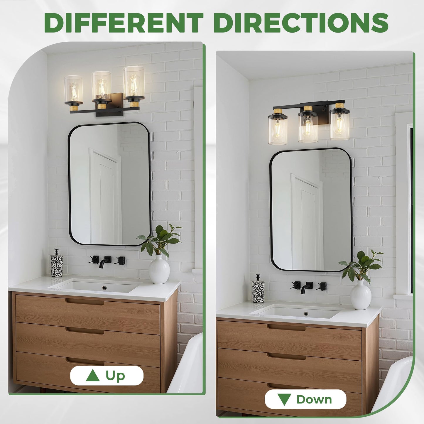 DORESshop 17 Inch Bathroom Light Fixtures, 3-Light Black & Rope Bathroom Lighting Fixtures Over Mirror with Clear Glass Shade, Vanity Lights for Living Room Bedroom