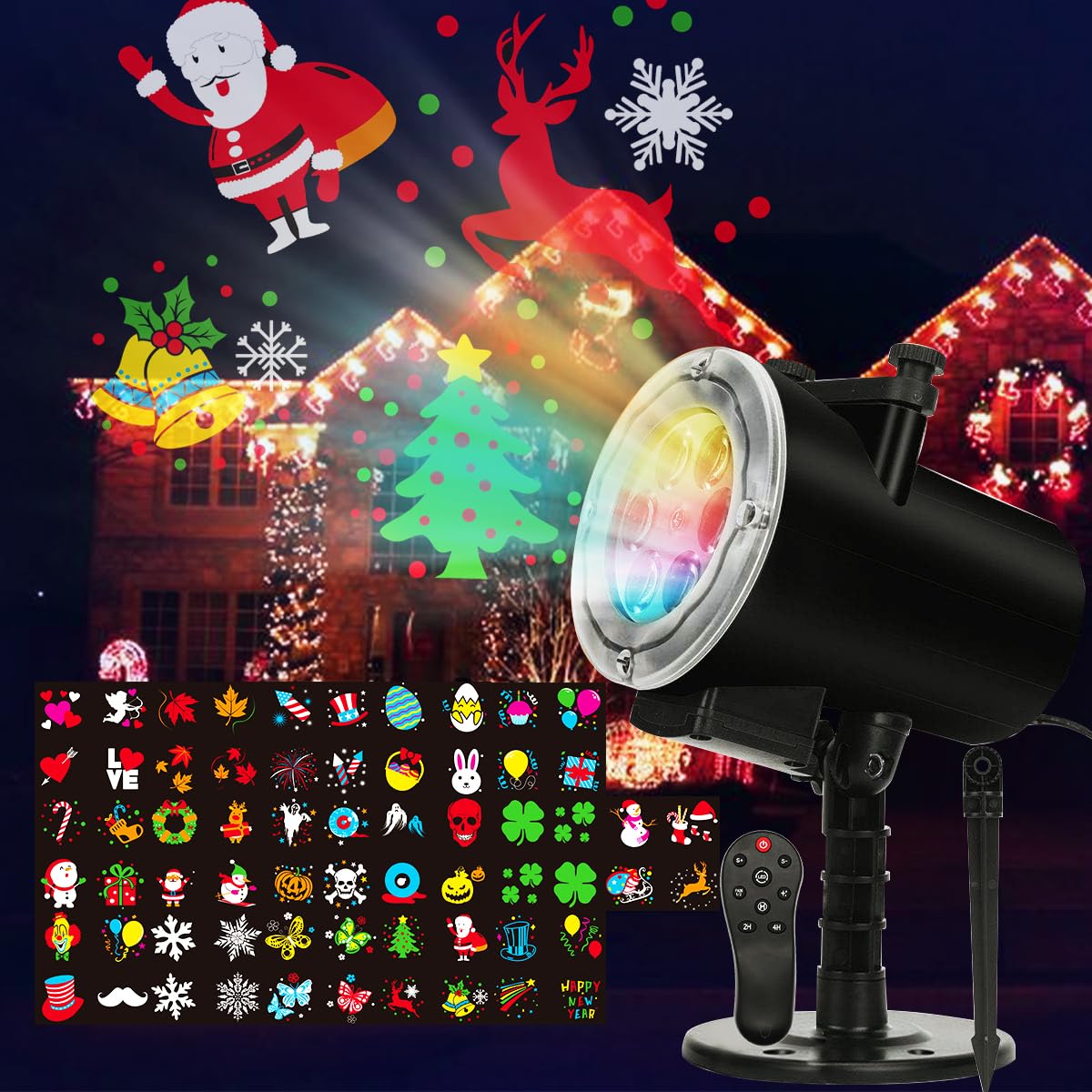 Elec3 Halloween Christmas Projector Light Outdoor/Indoor, Waterproof 16 Slides Ghost Projection Lights LED Holiday Projector Light with RF Romote Used for Home Party Holidays Halloween Decoration