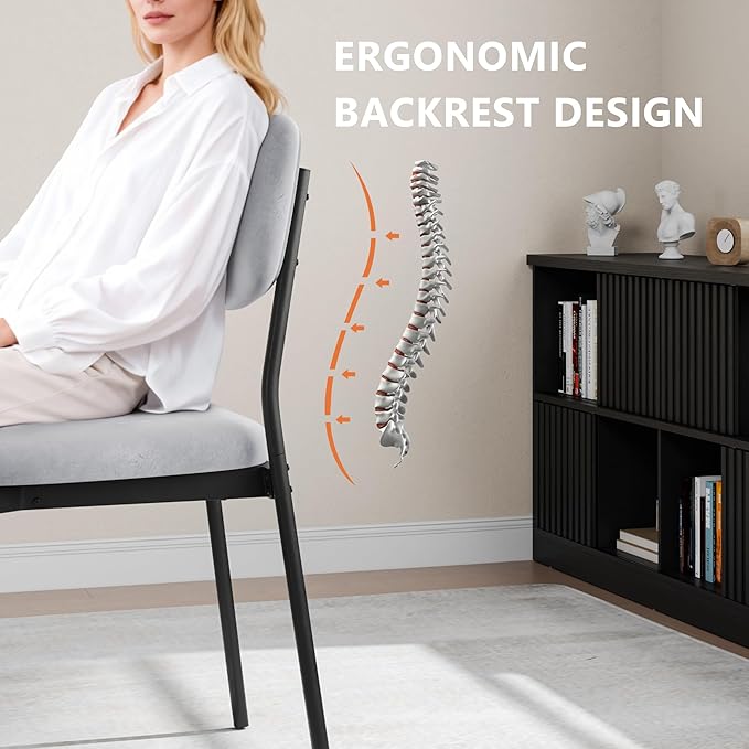 Einhomn Upholstered Dining Chairs Set of 6, Stackable Modern Dining Room Chairs, Kitchen Chairs w/Soft Velvet Backrest & Sturdy Metal Legs for Restaurant, Living Room, Light Grey