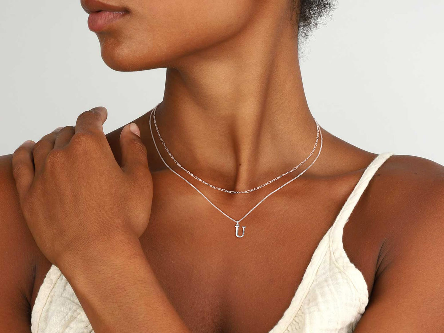 MBW 14K Silver Plated Initial Necklaces for Women, Layered Initial Pendant Necklace Dainty Figaro Choker Name Monogram Necklaces
