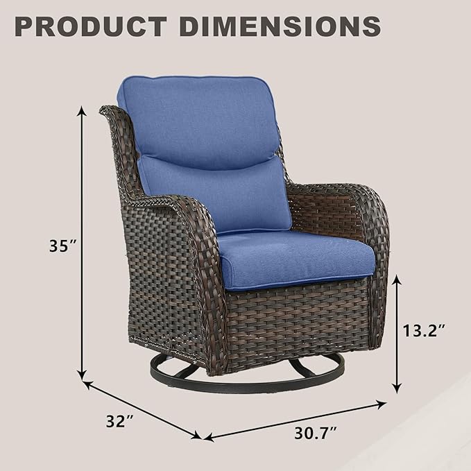 Rilyson Wicker Rocking Chair Swivel Chairs - 2 Piece Rocker Patio Chairs Set Rattan Rocking Chair for Outdoor Porch Deck Garden Backyard (Brown/Blue/Smile)