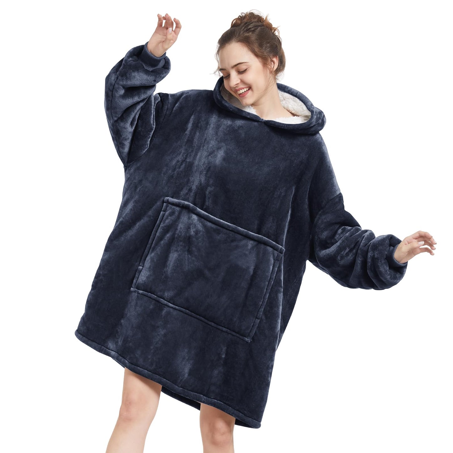 Aemilas Wearable Blanket Hoodie - Sherpa Fleece Blanket Sweatshirt as Gifts for Mom Women Men Boyfriend Girls, Cozy Hooded Blanket with Giant Pocket(Charcoal Grey)