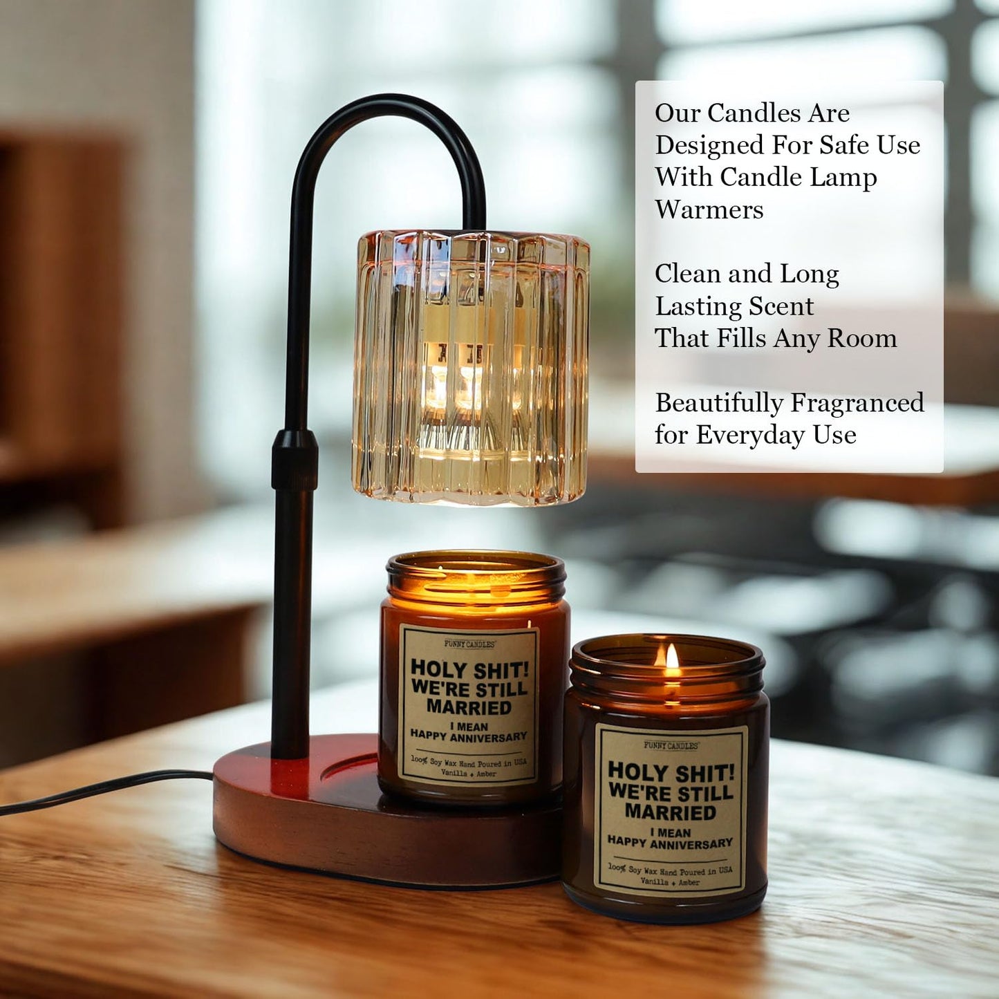 Funny Anniversary Candle Gift for Her, Him - We're Still Married -Funny Anniversary Present for Husband, Wife, Couple - Vanilla Sandalwood Scented Soy Candle in 9 oz. Amber Jar, Gift Box Included