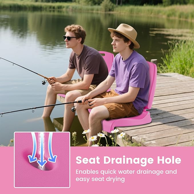 Goplus Poolside Chair for Edge of Pool, Foldable Portable Flip Seat w/Back Support & 2 Handles, Lightweight Outdoor Camping Chair for Stadium, Tailgating, Fishing, Boats, Beach (Pink, 1 Pack)