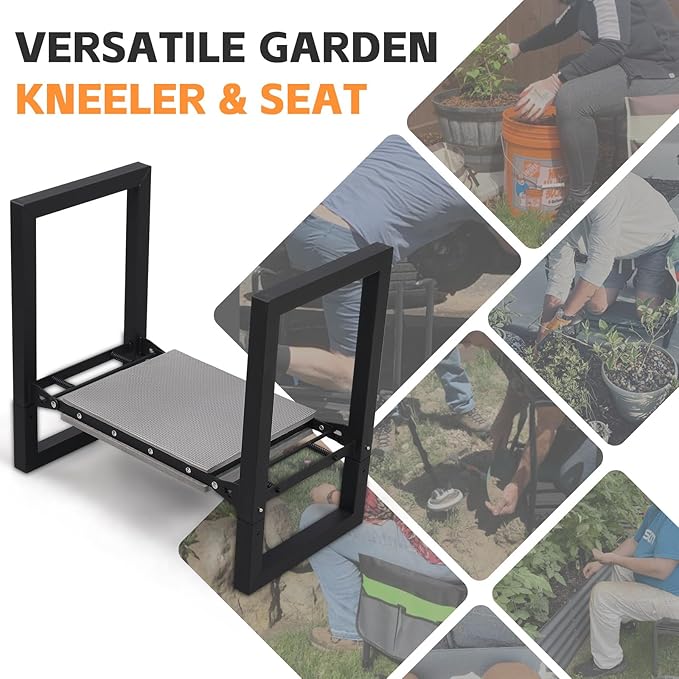 ETICSIPA Garden Kneeler and Seat Heavy Duty 500lbs, Anti-Tip Gardening Stools with 10.5” Widen Kneeling Pad for Seniors Gardeners, 2 in 1 Garden Bench for Kneeling and Sitting