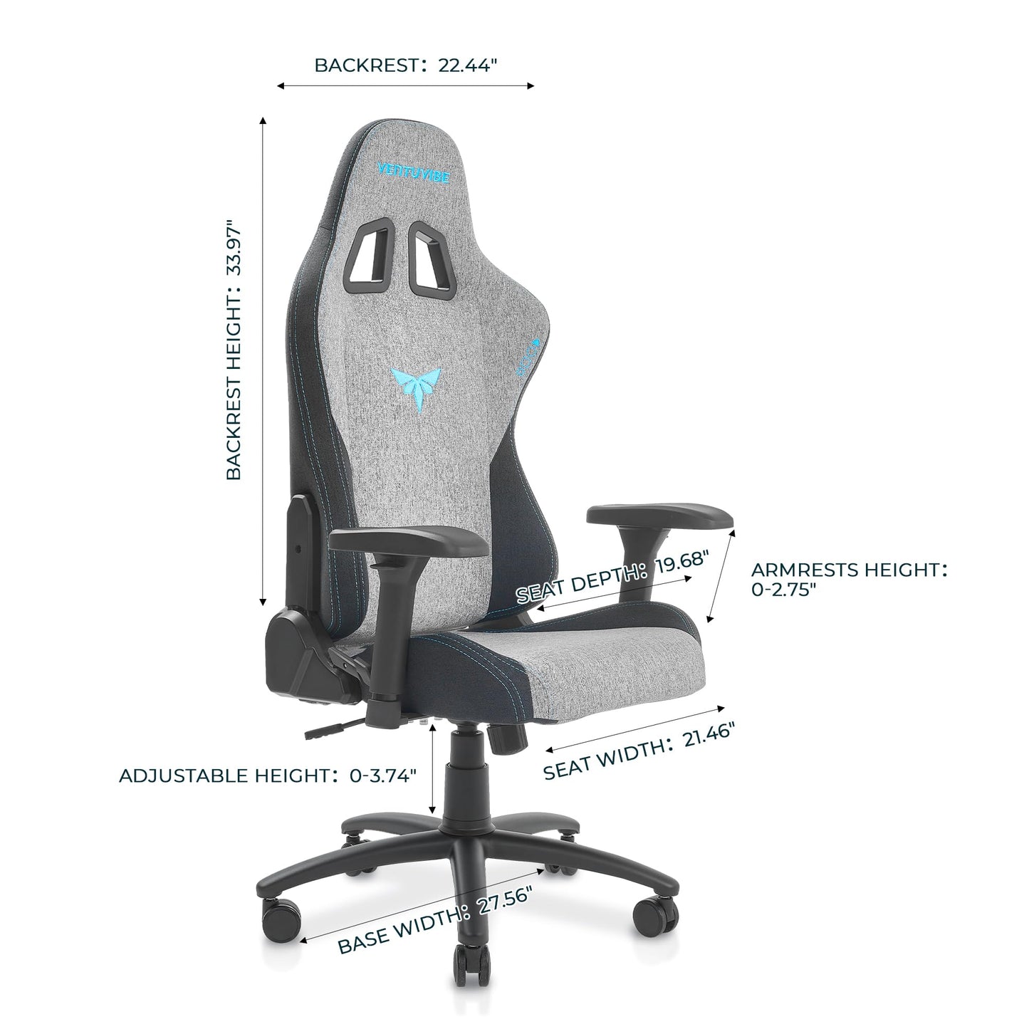 VENTUVIBE Gaming Chair 4D Adjustable Armrests - 155° Reclining & 320lb Capacity, High Back Ergonomic Computer Chair with Lumbar Support, Fabric Office Chair for Adults (Gray)