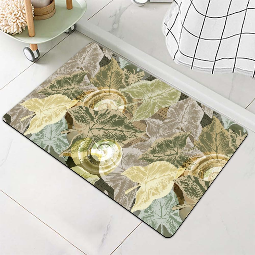 ZHUZHISHAN Diatomaceous Earth Bath Mat,Abstract Tropical Plant Non-Slip Volume Super Absorbent Fast Drying for Bathroom Kitchen Door mat,Eco-Friendly Easy to Clean 16×24Inch (40 * 60cm)