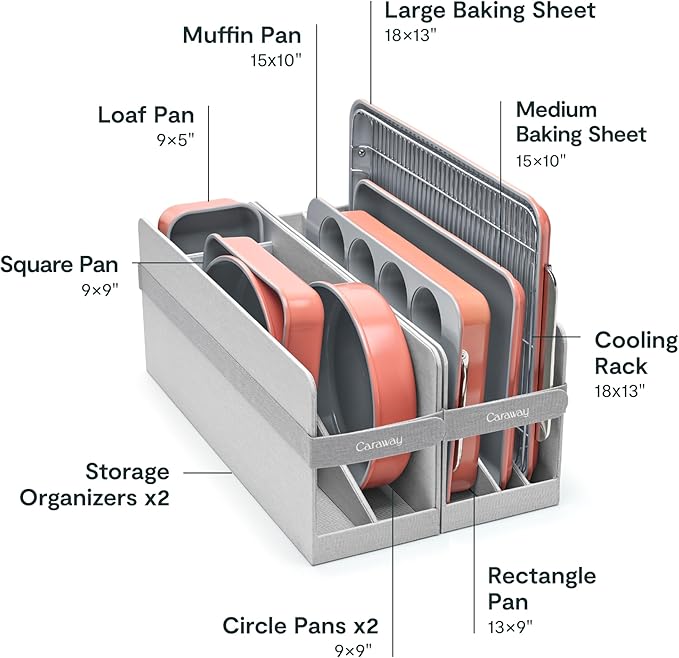 Caraway 23-Piece Nonstick Ceramic Cookware & Bakeware Set – Pots, Frying Pans, Lids, Baking Sheets, Pans, Cooling Rack & Storage – Oven Safe, Non-Toxic – Compatible with All Stovetops - Perracotta