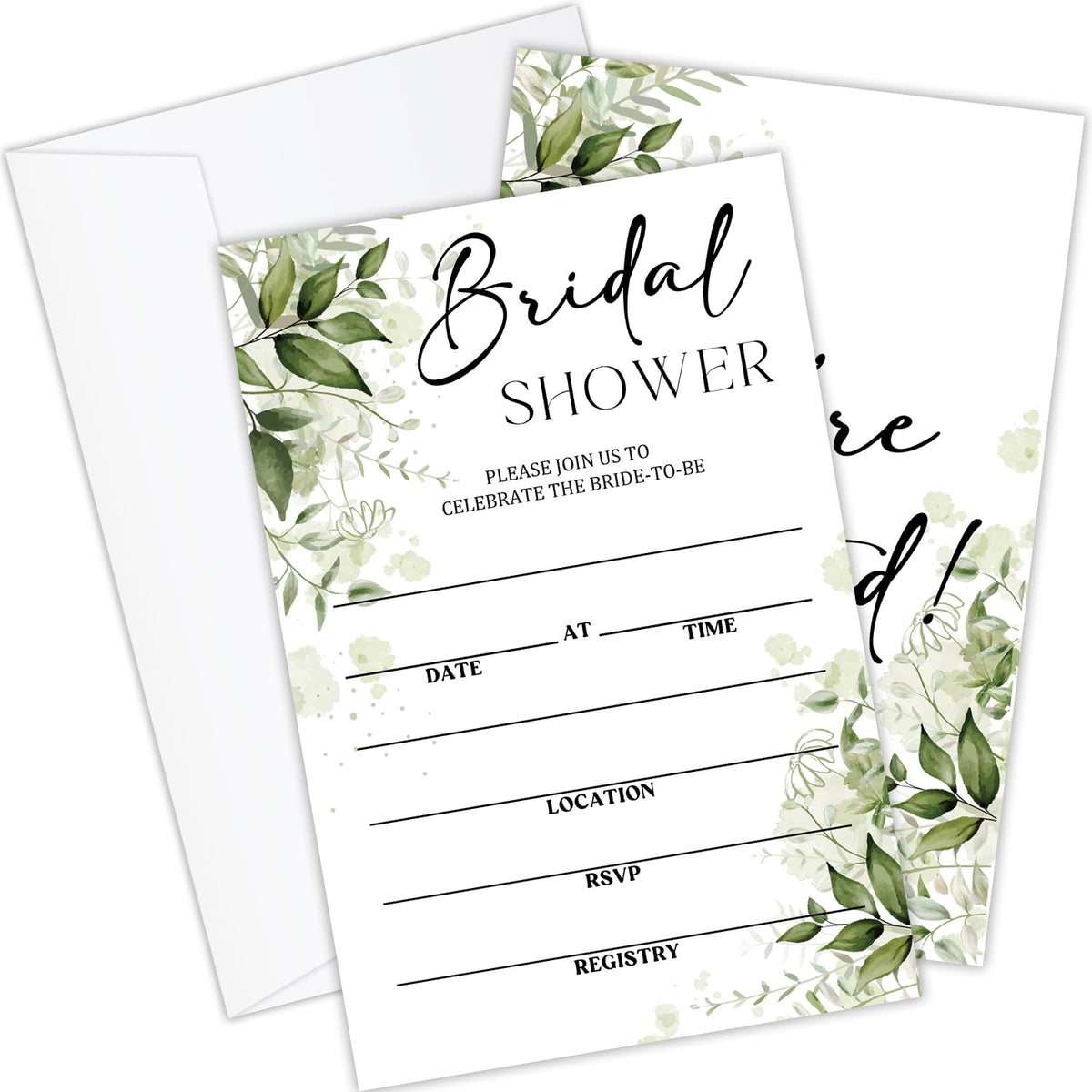 Greenery Bridal Shower Invitations Cards for Mr & Mrs, Wedding invitation Invite Cards, 25 Sets of Fill in 4 x 6 Inch Bridal Shower Invitation with Envelopes, Engagement Party Favor Supplies -04