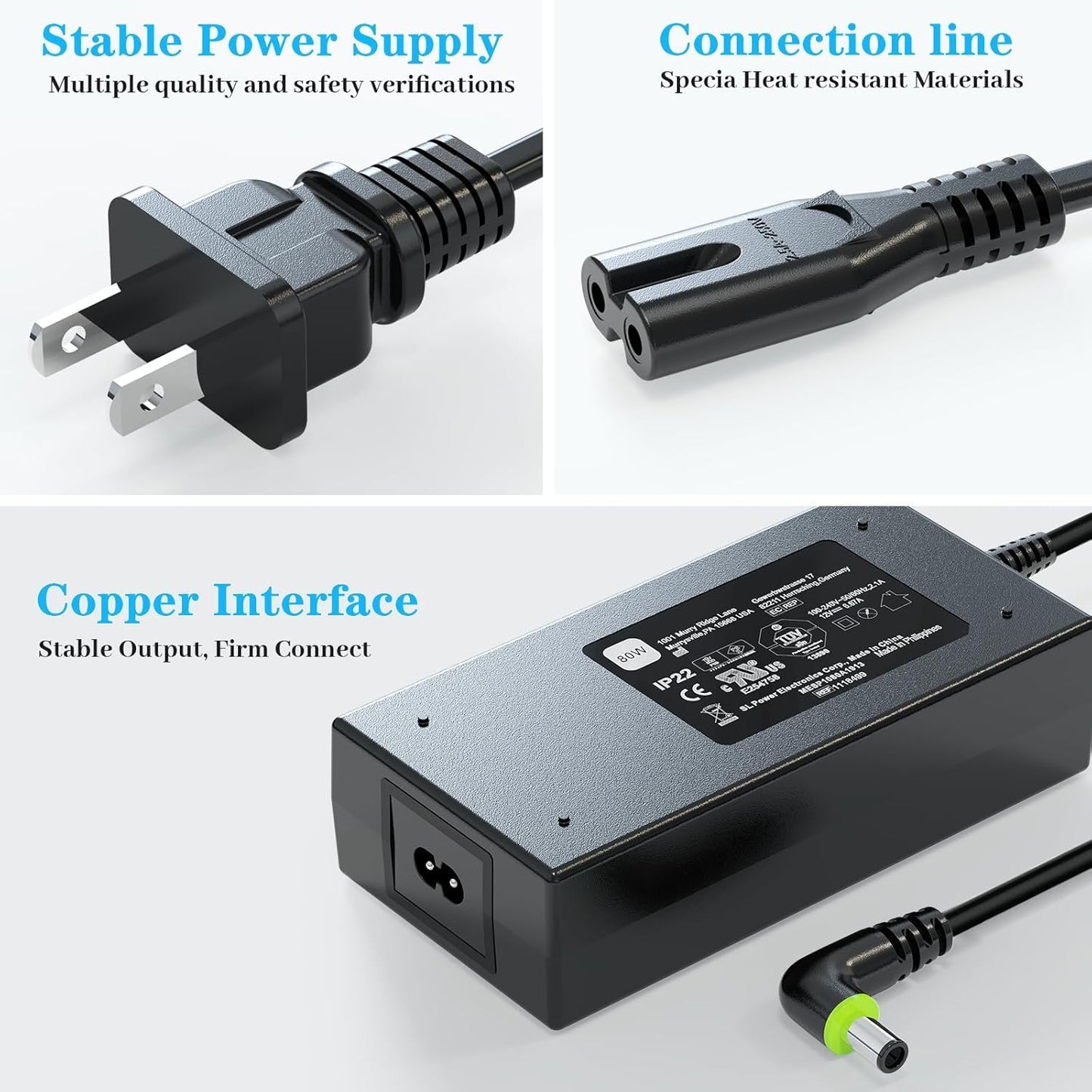 HHZ 80W Charger Compatible with Philips DS500 DS700 DSX510H11C DSX520T11C, DreamStation 2 Respironics CPAP Auto Pro Ref 1144267 MEA080A12C 12V 6.67A Adapter 1118499 100589 Power Cord Supply