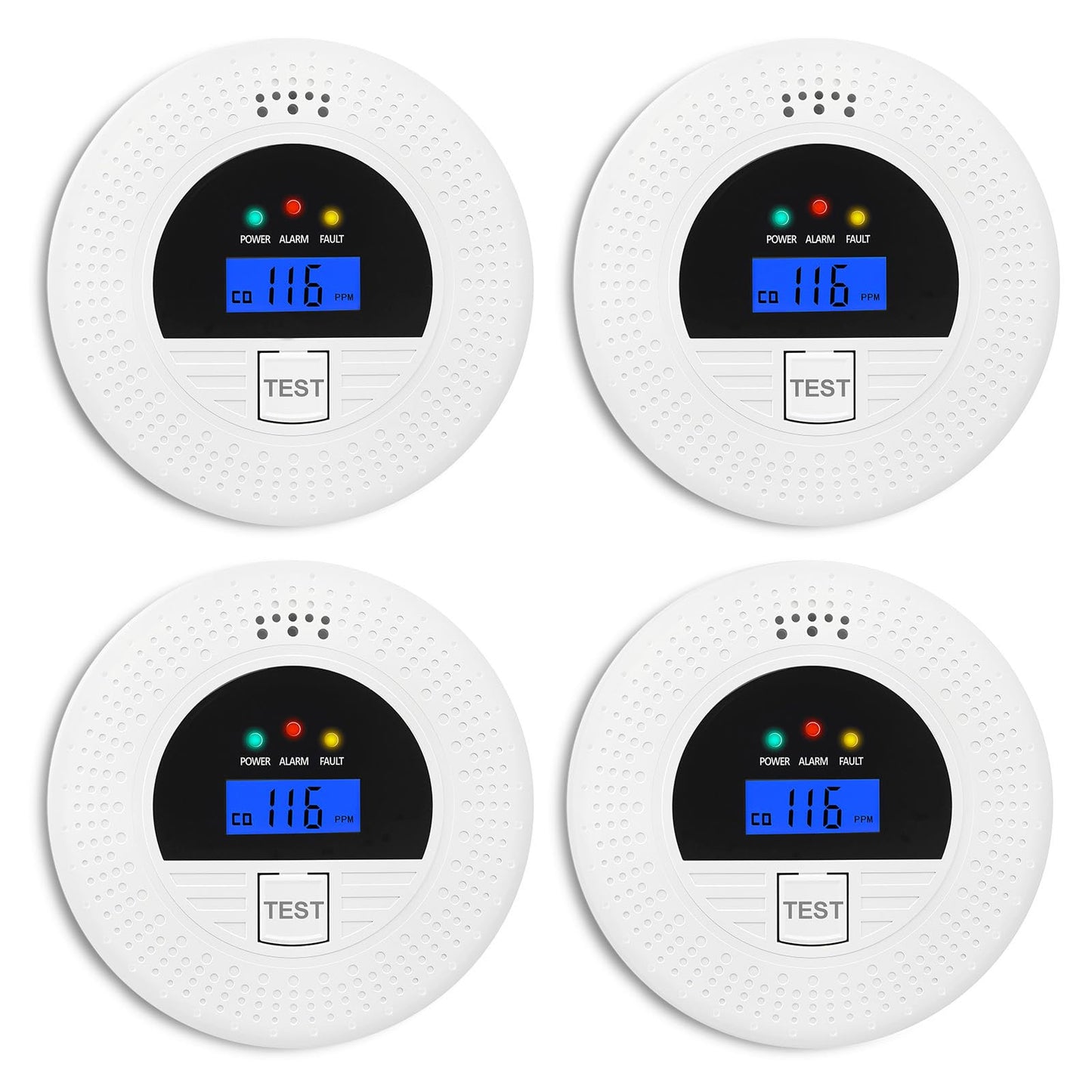 4-Pack, Smoke and Carbon Monoxide Detector, Smoke Detector Carbon Monoxide Detector Combo with Test Button, Digital Display, 85dB Alarm for Home and Office