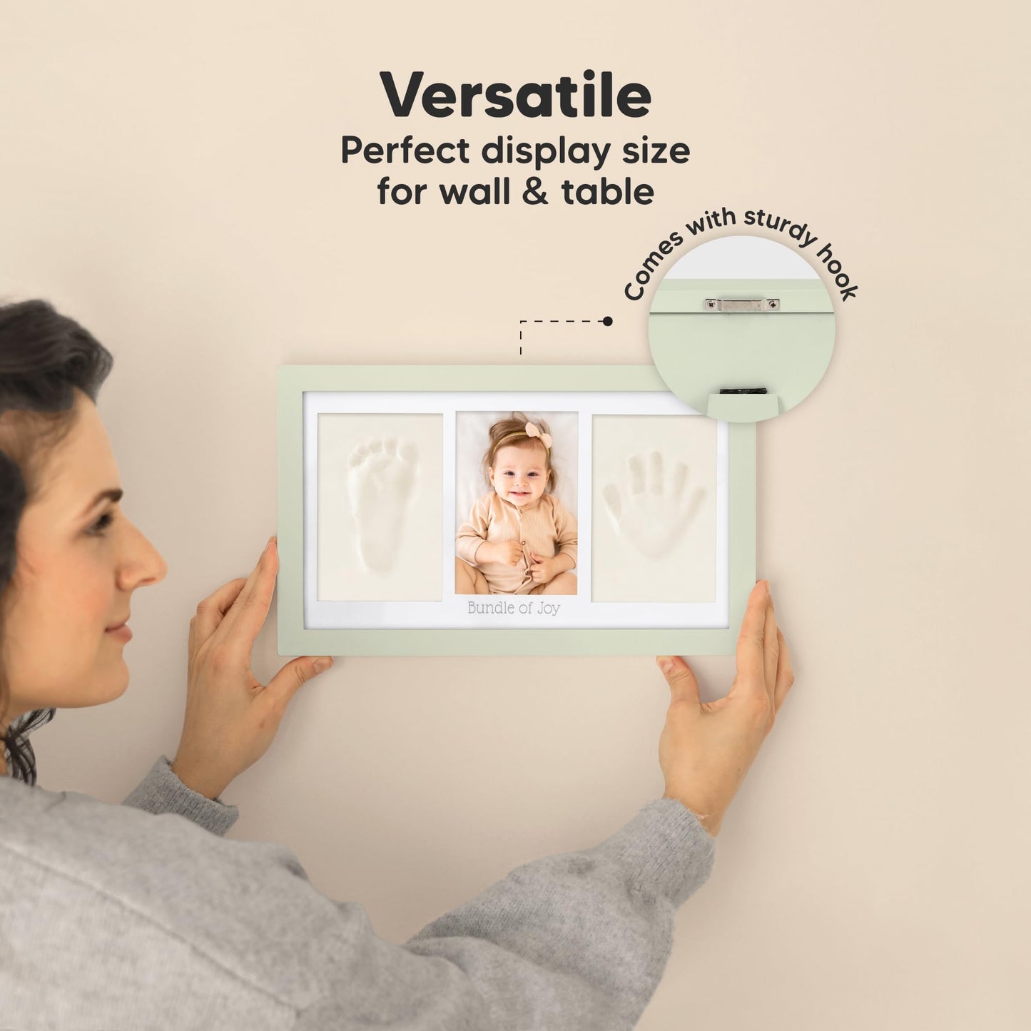 Baby Hand and Footprint Kit - Clay Handprint Keepsake Frame, Newborn Nursery Picture Frame, Personalized New Mom Gifts for Baby Shower & Registry (Sage)