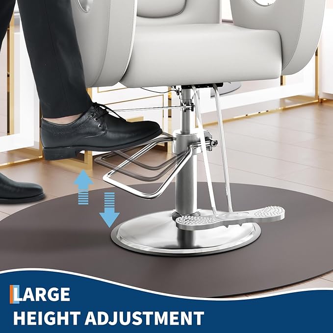 360°Swivel Barber Chair, Reclining Barber Salon Chair with Heavy Duty Hydraulic Pump for Spa Shampoo Hair Stylist Barbershop Home, Grey & Silver