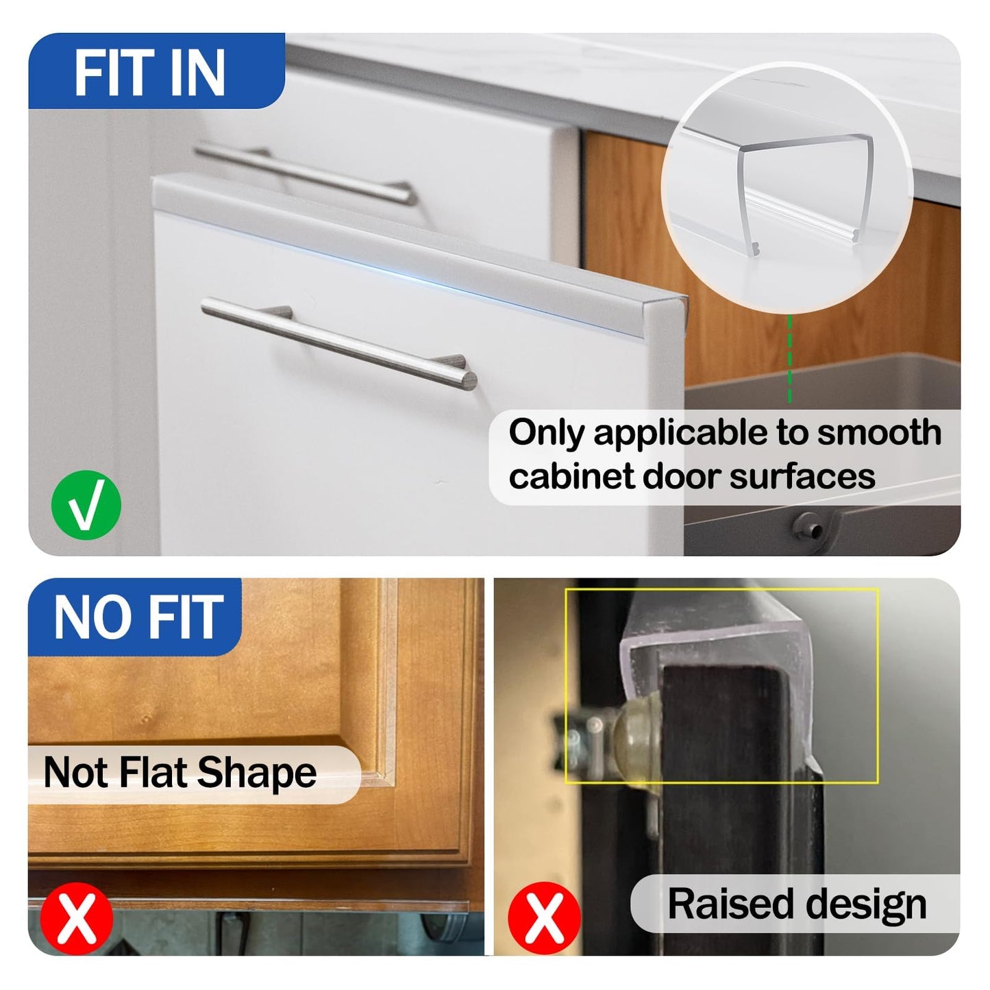 Cabinet Protector Edge Guard (Pack of 6), 24" Clear PVC Cabinet Edge Protectors for 3/4" Thick Kitchen Cabinets Doors – Slip-On No-Tool Sliding Installation