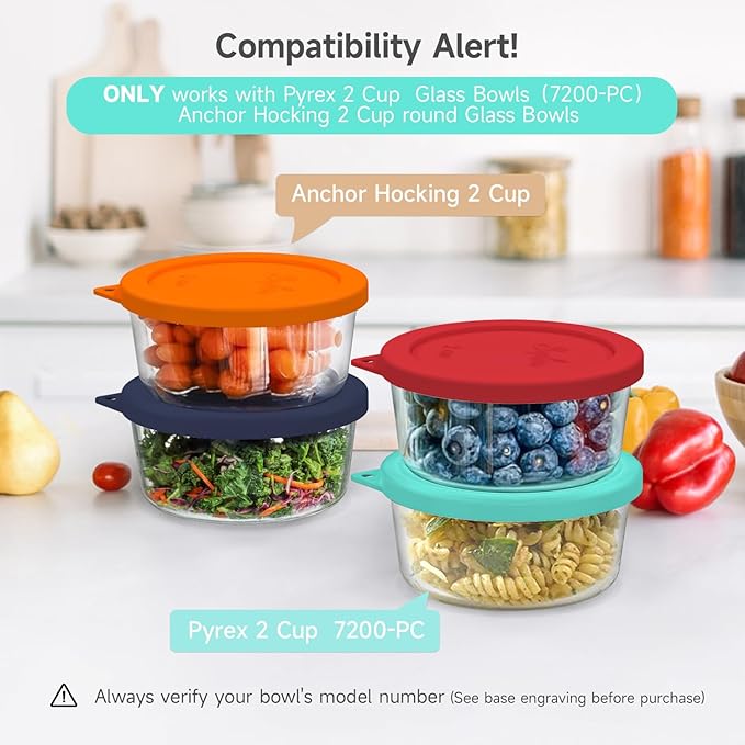Sophico 2 Cup Round Silicone Storage Cover Lids Replacement for Anchor Hocking and Pyrex 7200-PC Glass Bowls (Container not Included) | Mint, 2 Pack |