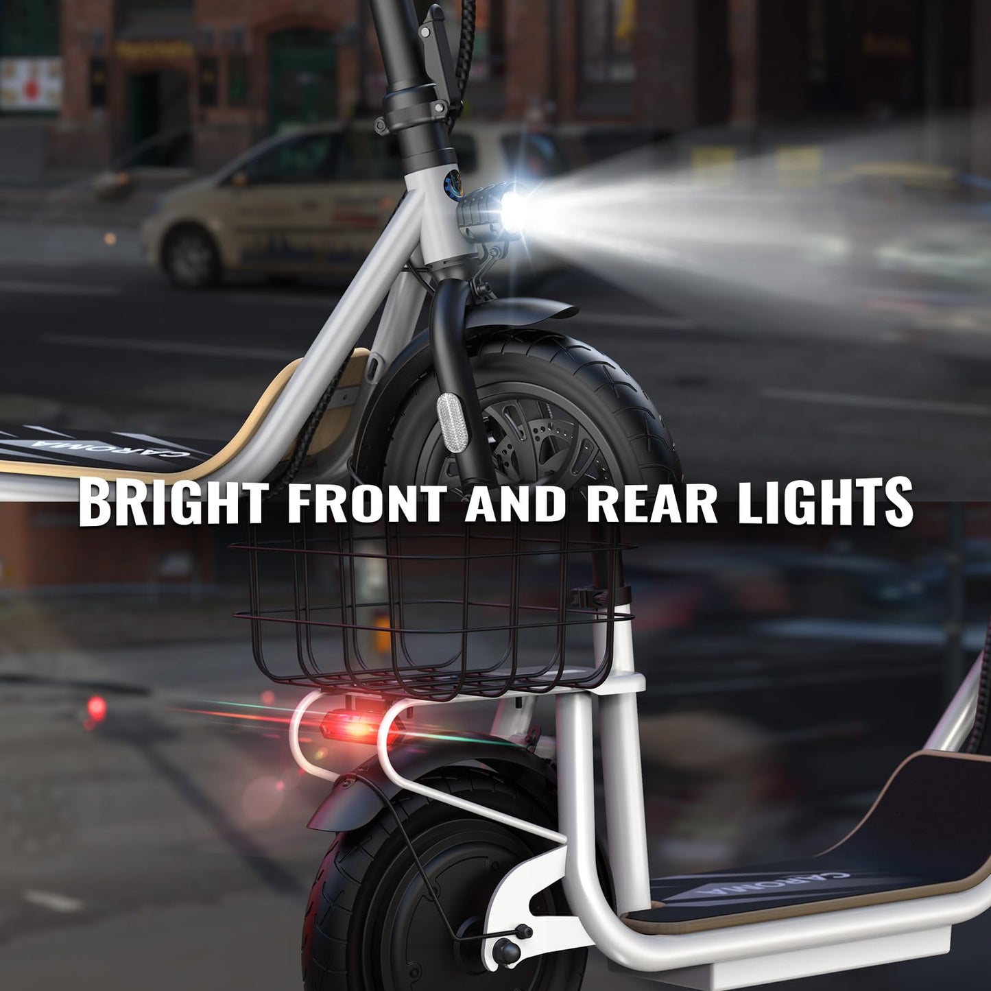 Caroma Peak 1200W Electric Scooter with Seat, Electric Scooter Adults with 12" Shock-Absorbing Tires, 500Wh Battery up to 30 Miles&20MPH, Foldable Electric Bike with Seat for Commuting(White)