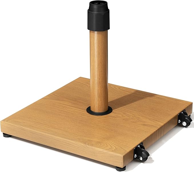 JOINHOM 42lbs Patio Umbrella Base with Wheels - Heavy Duty Outdoor Patio Market Umbrella Stand for Deck, Poolside, Balcony, Wind-Resistant Design, Decorative Wood Pattern