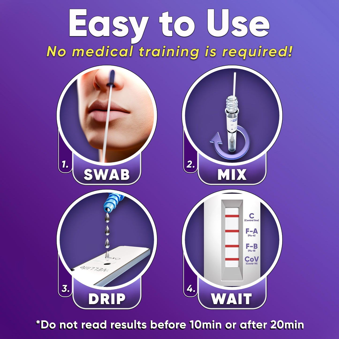 WELLlife Covid-19/Flu A&B Home Test, Flu Test 3-in-1 Covid Flu Home Test Kit FDA Authorised Covid Test Result in 10 Minutes Self Cheking at Home, 1 Test