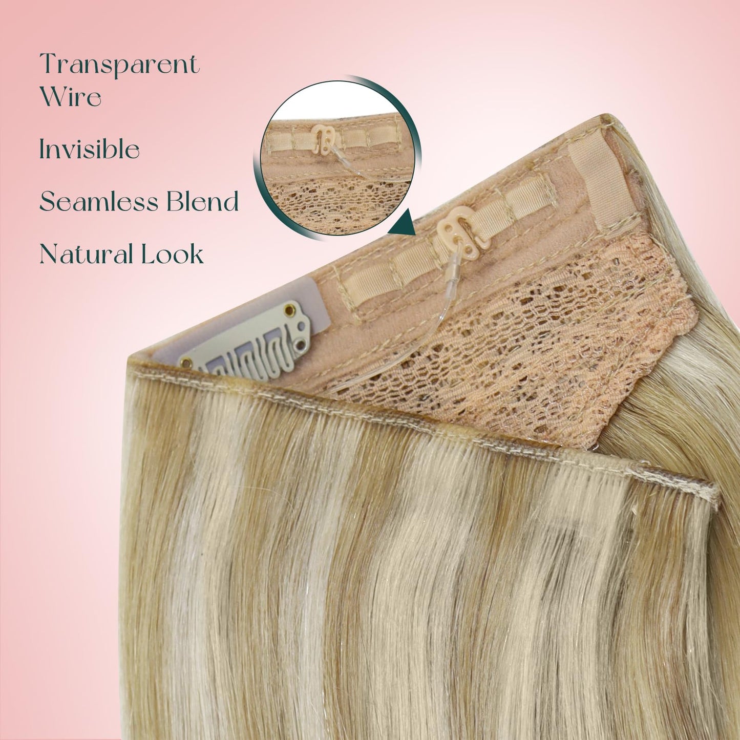 Easyouth Wire Hair Extensions Blonde Highlight Invisible Wire Hair Extensions Human Hair Honey Blonde Highlight Fish Line Hair E