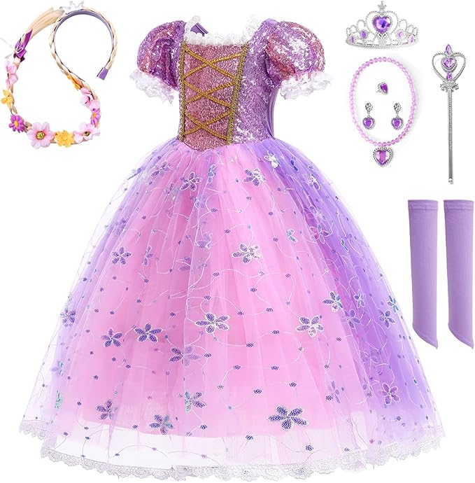 Purple Dress Princess Costume Girls Dress Up for Birthday Party Christmas Theme Outfit Accessory