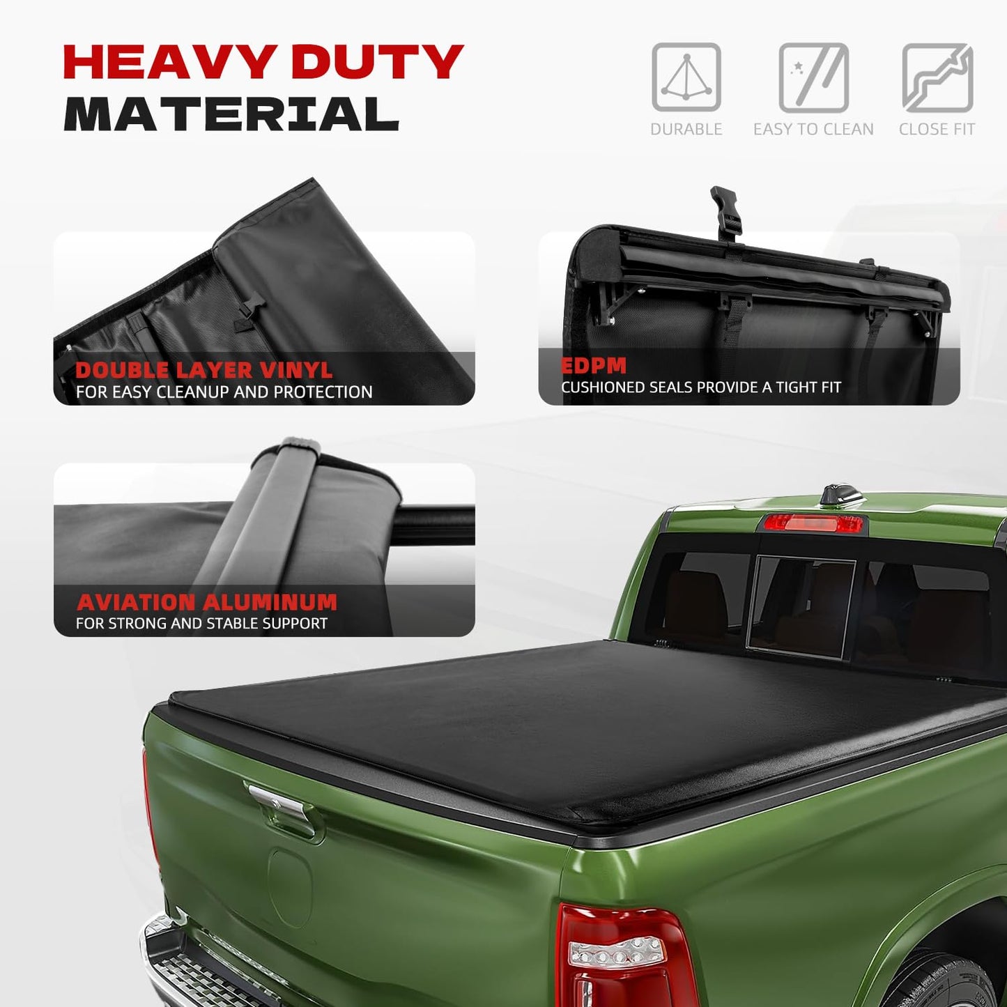Aurorasters Soft Roll Up Truck Bed Tonneau Cover Compatible with 2019-2025 Ram 1500 New Body (Excl. Classic) | 6'4" (76") Bed w/o RamBox