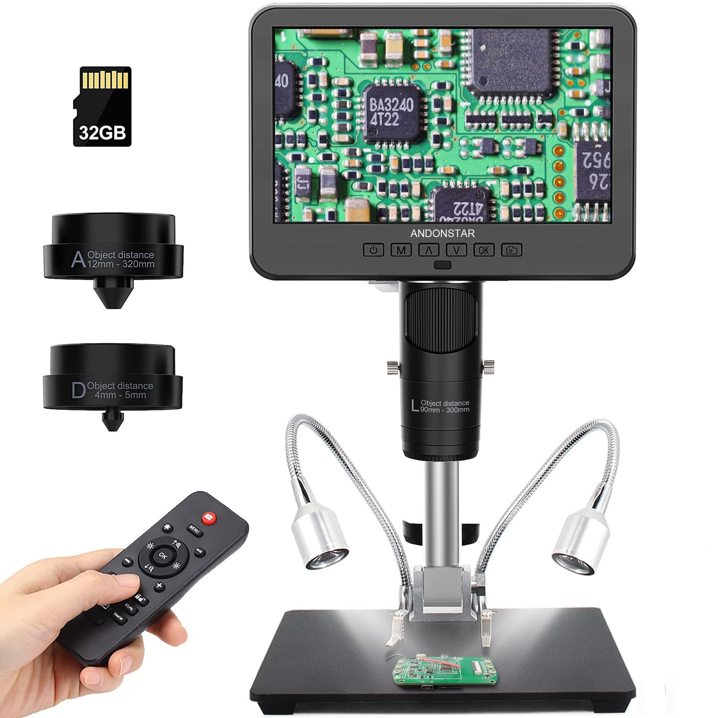 Andonstar Ad246S-M Hdmi Digital Microscope 2000X For Adults, 3 Lens 2160P Uhd Video Record, 7 Inch Lcd Soldering Microscope For
