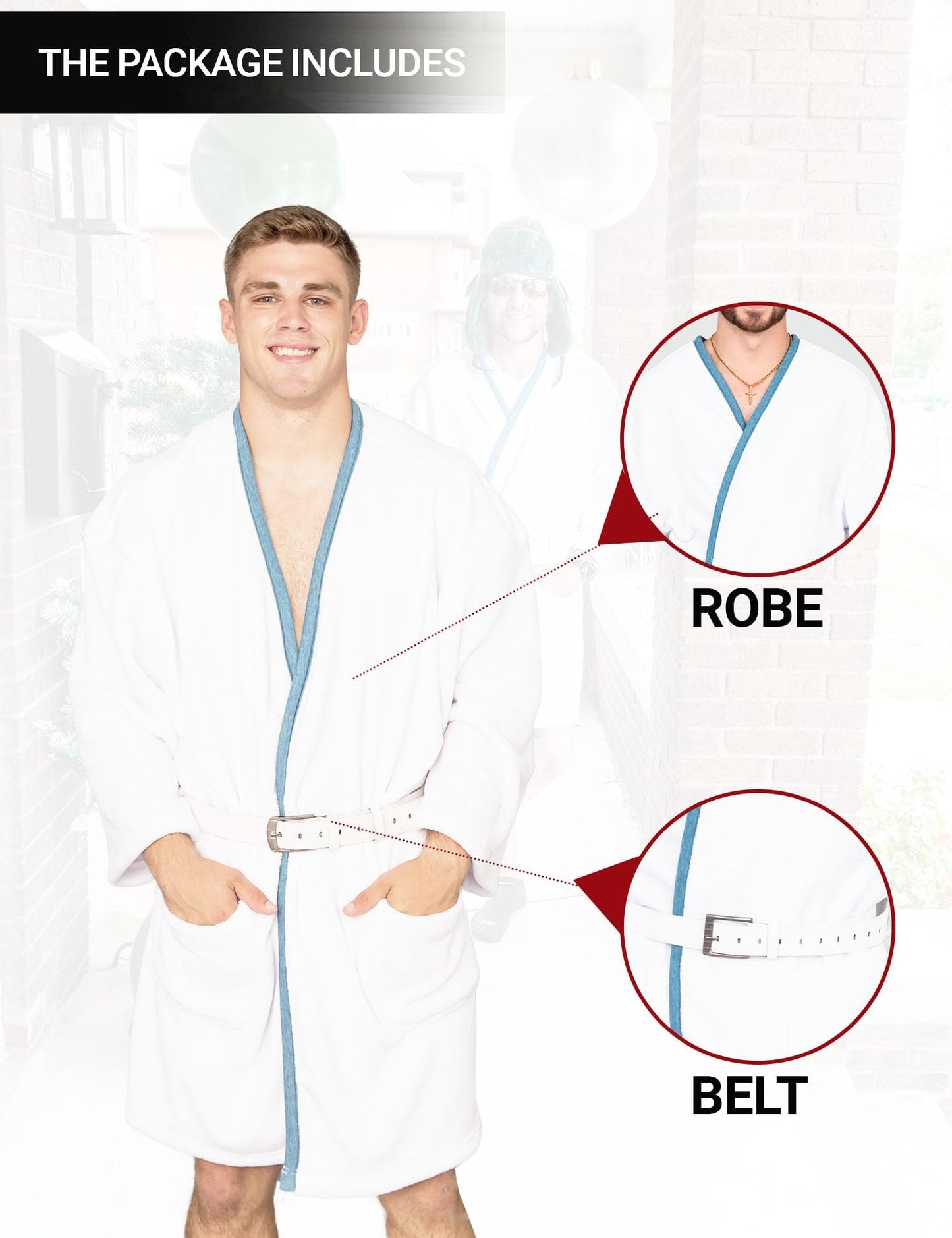 Vacation Christmas Movie Cousin Eddie White Robe with Belt Halloween Costume Cosplay (Includes Robe and belt Only)