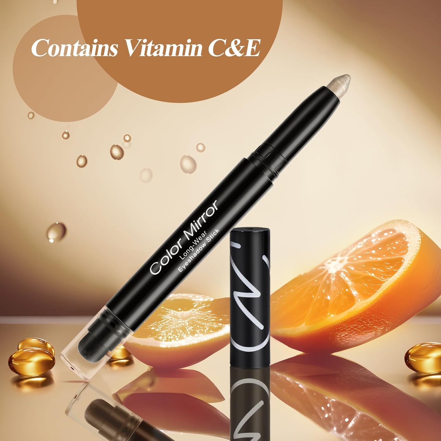Cream Waterproof Hypoallergenic Eyeshadow Stick, long wear Metallic Glitter Matte Eye Shadow Pencil With Makeup Brush, Eye Brightener, 10 Gold Brick Shimmer