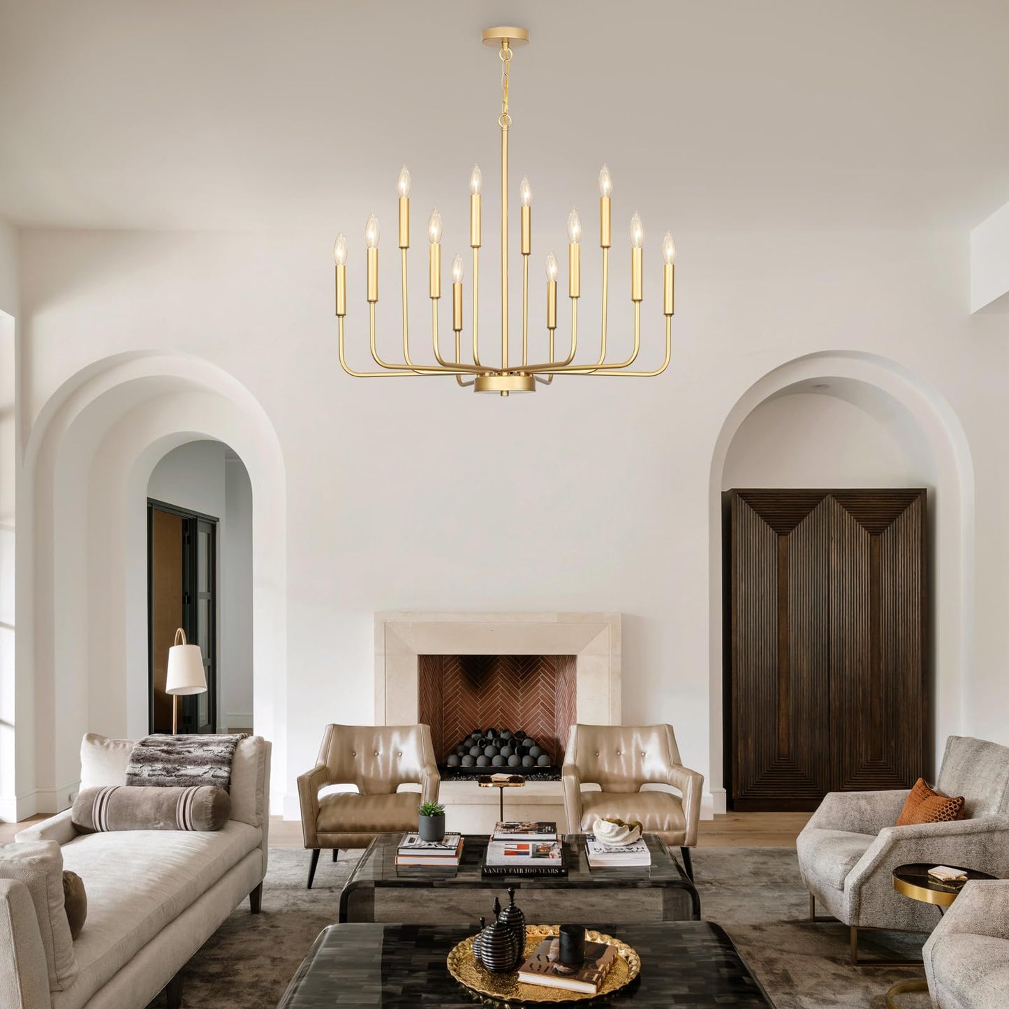 Gifarich Gold Chandeliers for Dining Room Light Fixture Over Table, Modern Farmhouse Chandeliers for Living Room,12-Lights Candle Lighting Fixtures for Entryway Kitchen Island Foyer